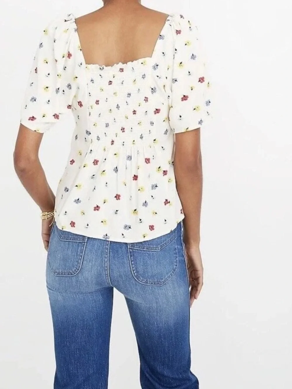 Madewell Floral Scoop-Neck Seamed Button Down